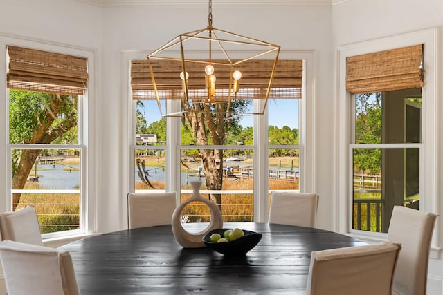 3508 Henrietta Hartford Rd, Mount Pleasant, SC 29466 - dining space with a chandelier, healthy amount of natural light, and a water view
