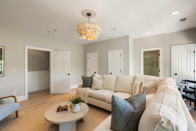 3508 Henrietta Hartford Rd, Mount Pleasant, SC 29466 - living area with light wood-style floors, a chandelier, and recessed lighting