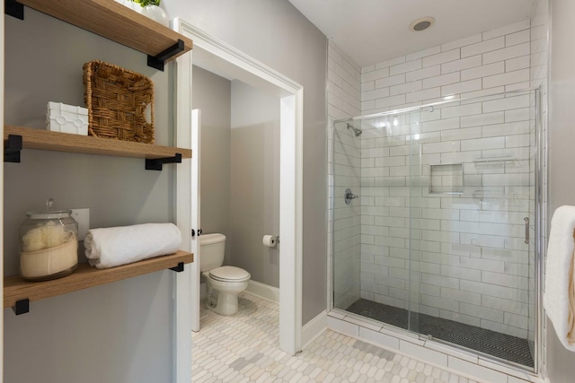 3508 Henrietta Hartford Rd, Mount Pleasant, SC 29466 - bathroom featuring a stall shower, toilet, and tile patterned floors