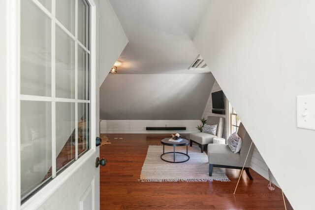 3508 Henrietta Hartford Rd, Mount Pleasant, SC 29466 - sitting room featuring wood finished floors and lofted ceiling