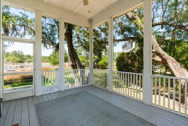 3508 Henrietta Hartford Rd, Mount Pleasant, SC 29466 - unfurnished sunroom with a ceiling fan and plenty of natural light