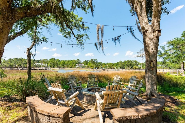 3508 Henrietta Hartford Rd, Mount Pleasant, SC 29466 - view of patio with an outdoor fire pit and a water view