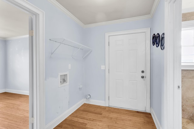 21 Rivers Point Row Unit 17G, Charleston, SC 29412 - washroom featuring washer hookup, light wood-style floors, ornamental molding, and baseboards
