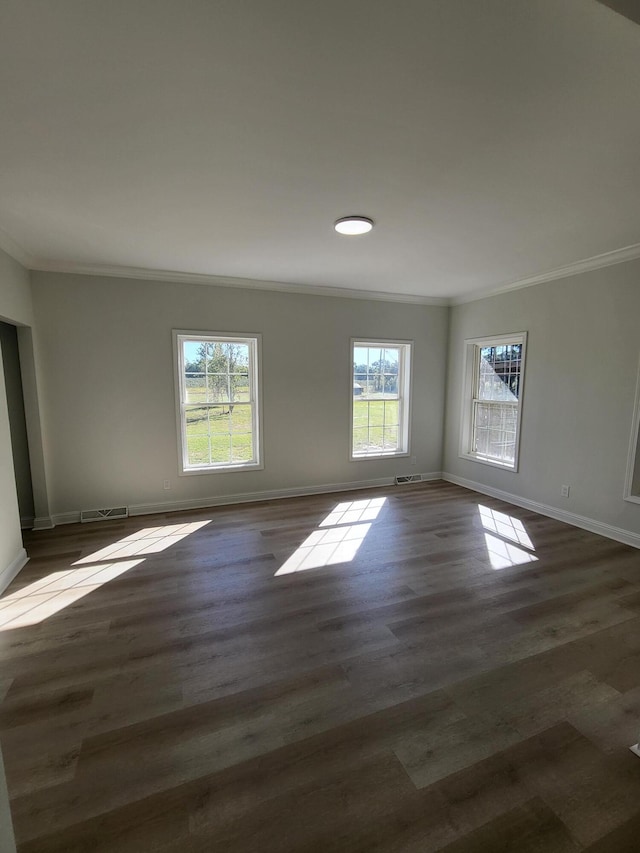 unfurnished room featuring crown molding and dark hardwood / wood-style floors