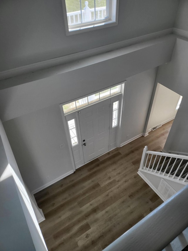 entryway with dark wood-type flooring and a healthy amount of sunlight