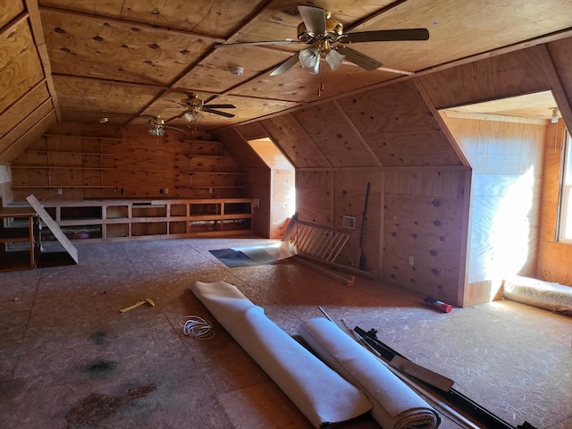 additional living space with ceiling fan, vaulted ceiling, and wood ceiling