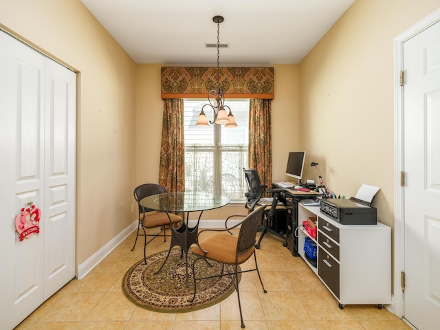 dining space featuring light tile patterned floors, visible vents, and baseboards