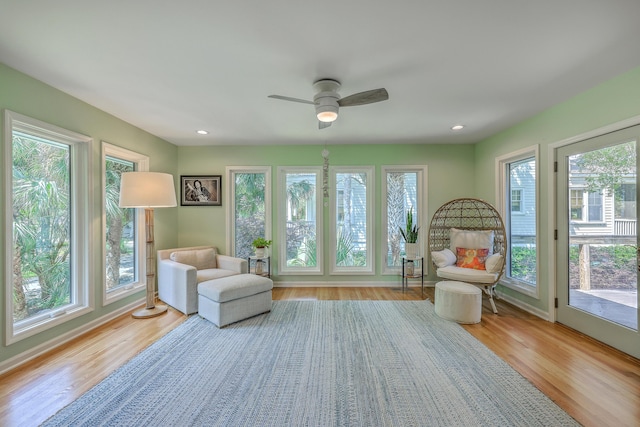 13 32nd Ave, Isle Of Palms, SC 29451 - living area with plenty of natural light, light wood-style flooring, a ceiling fan, baseboards, and recessed lighting