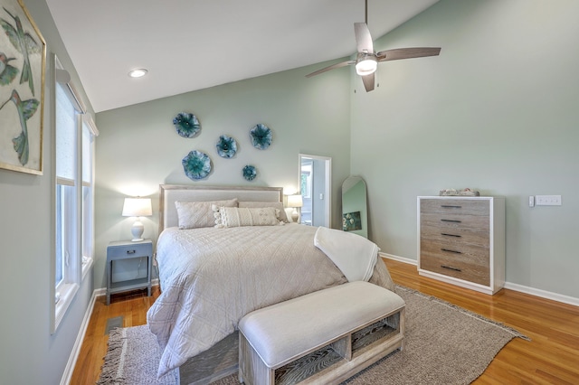 13 32nd Ave, Isle Of Palms, SC 29451 - bedroom with baseboards, wood finished floors, vaulted ceiling, and a ceiling fan