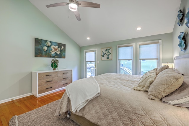 13 32nd Ave, Isle Of Palms, SC 29451 - bedroom featuring wood finished floors, lofted ceiling, baseboards, a ceiling fan, and recessed lighting