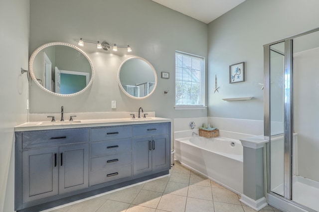 6179 Fieldstone Cir, Charleston, SC 29414 - bathroom featuring tile patterned flooring, a shower stall, a bath, and double vanity
