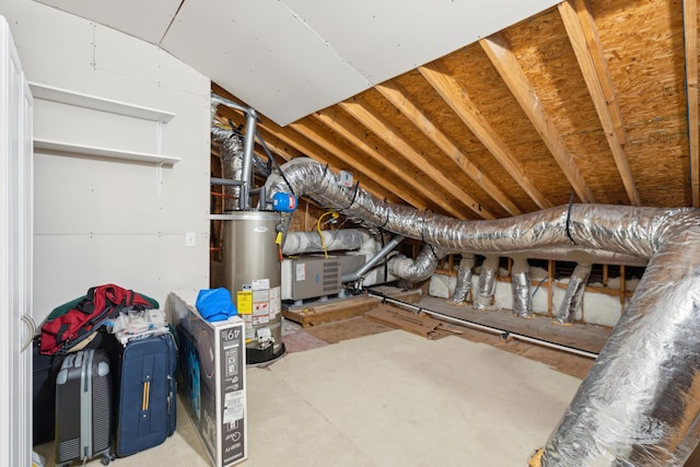 unfinished attic with gas water heater