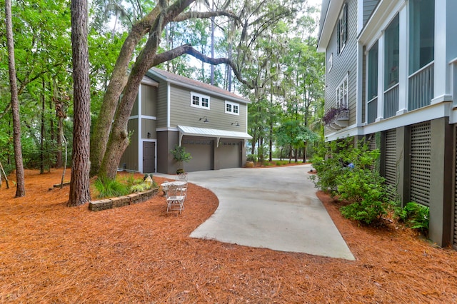 exterior space with a garage