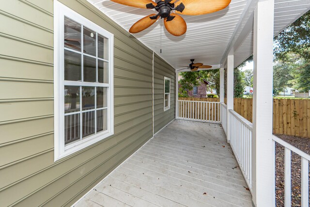 wooden terrace with ceiling fan