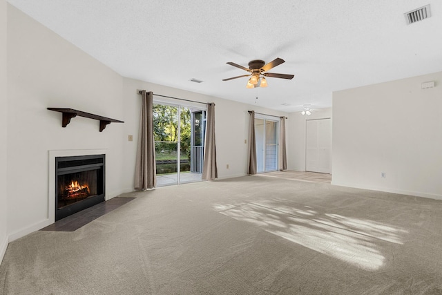 7950 Parklane Ct Unit C, North Charleston, SC 29418 - unfurnished living room with light carpet, a fireplace with flush hearth, and ceiling fan