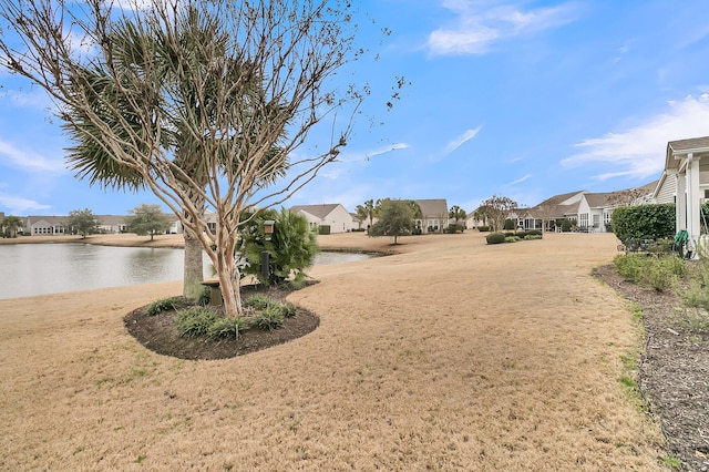 view of yard with a water view