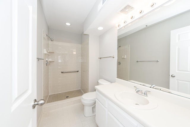 142 Marsh View Villas, Folly Beach, SC 29439 - full bathroom with tiled shower, toilet, tile patterned flooring, recessed lighting, and vanity