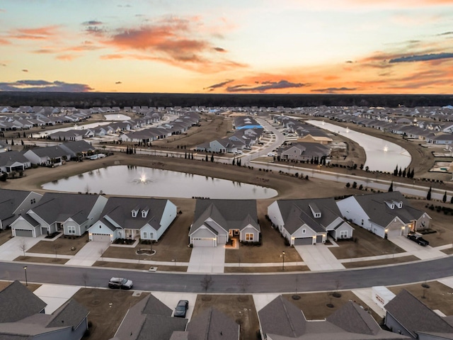 view of aerial view at dusk