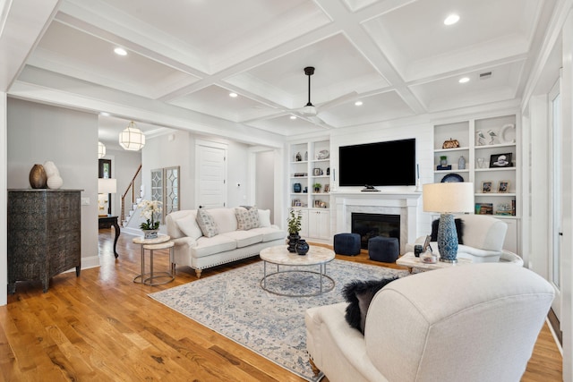 3858 Sawyers Island Dr, Mount Pleasant, SC 29466 - living area with a ceiling fan, beam ceiling, stairway, and wood finished floors