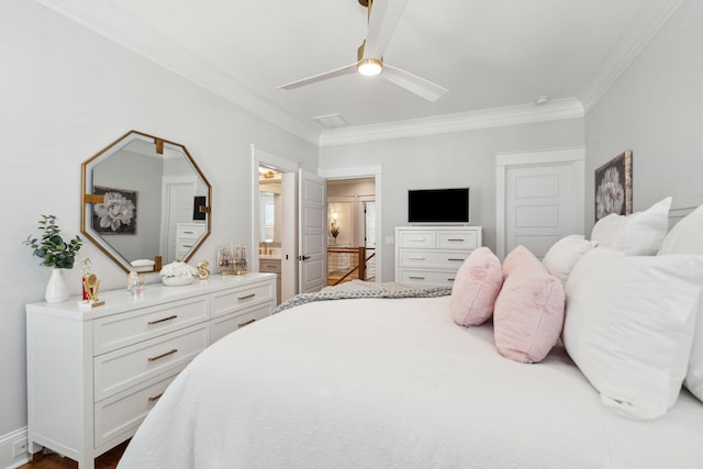 3858 Sawyers Island Dr, Mount Pleasant, SC 29466 - bedroom with crown molding, ensuite bathroom, and a ceiling fan