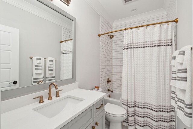 3858 Sawyers Island Dr, Mount Pleasant, SC 29466 - full bath with toilet, shower / tub combo with curtain, vanity, visible vents, and ornamental molding