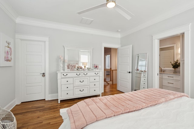 3858 Sawyers Island Dr, Mount Pleasant, SC 29466 - bedroom with baseboards, a ceiling fan, wood finished floors, and crown molding
