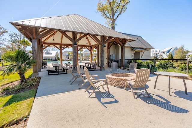 3858 Sawyers Island Dr, Mount Pleasant, SC 29466 - surrounding community with a patio, an outdoor fire pit, a gazebo, and a pool
