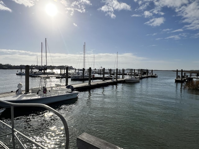 view of dock with a water view