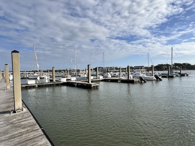 view of dock with a water view