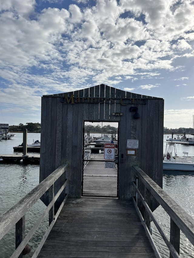 view of dock featuring a water view