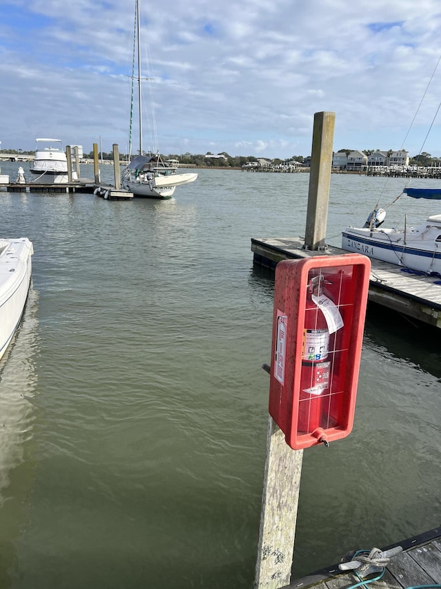 view of dock with a water view