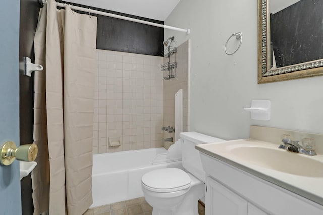 full bathroom with toilet, vanity, and shower / bath combo with shower curtain