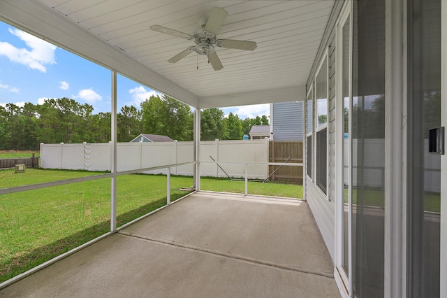 158 Netherfield Dr, Summerville, SC 29486 - unfurnished sunroom featuring ceiling fan and view of wooded area