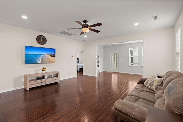 1870 Gammon St, Charleston, SC 29414 - living room with a ceiling fan, wood finished floors, recessed lighting, and baseboards