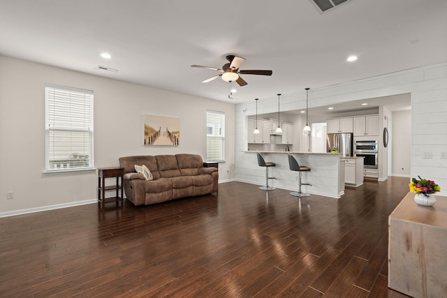 1870 Gammon St, Charleston, SC 29414 - living room with ceiling fan, dark wood-style flooring, baseboards, and recessed lighting