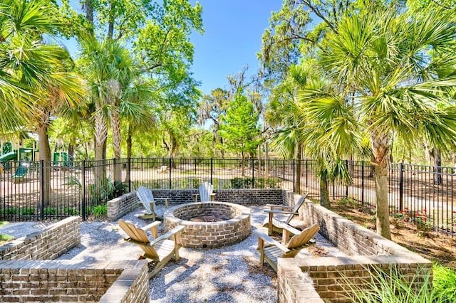 1870 Gammon St, Charleston, SC 29414 - view of patio featuring a fire pit