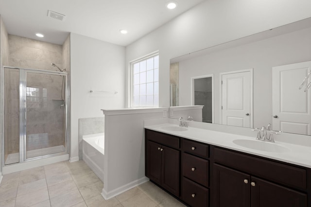 341 Witch Hazel St, Summerville, SC 29486 - full bath with a shower stall, a garden tub, double vanity, tile patterned flooring, and recessed lighting