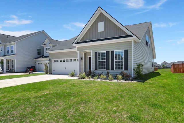 341 Witch Hazel St, Summerville, SC 29486 - view of front facade featuring board and batten siding, a garage, a front yard, concrete driveway, and a shingled roof