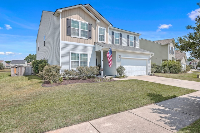 view of front facade featuring a front yard and a garage