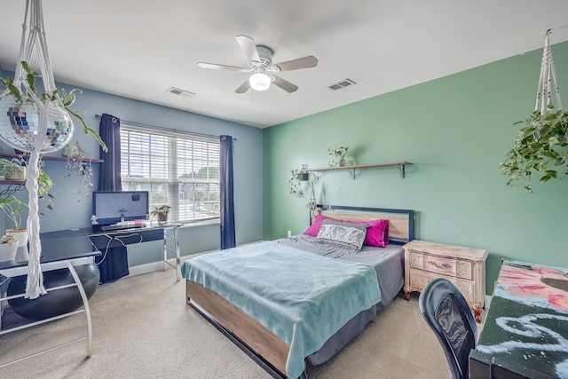 bedroom with carpet floors and ceiling fan