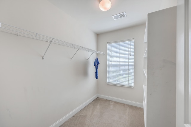 spacious closet featuring light carpet