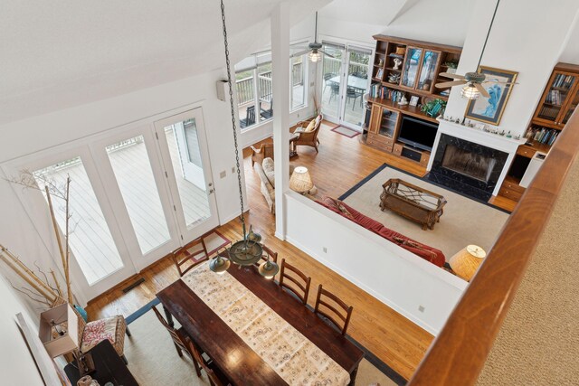 505 E Arctic Ave, Folly Beach, SC 29439 - living area featuring ceiling fan, a fireplace, and wood finished floors
