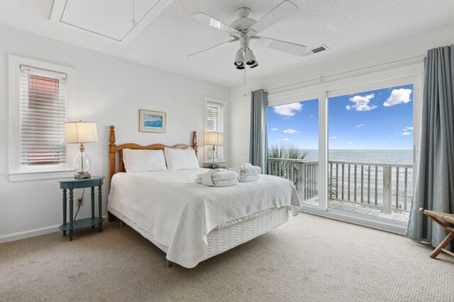 505 E Arctic Ave, Folly Beach, SC 29439 - bedroom with access to outside, carpet, multiple windows, and a textured ceiling