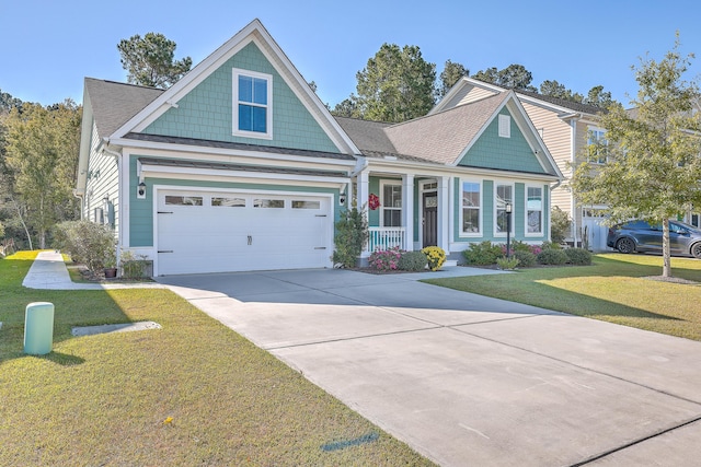 view of front of house featuring covered porch and a front lawn