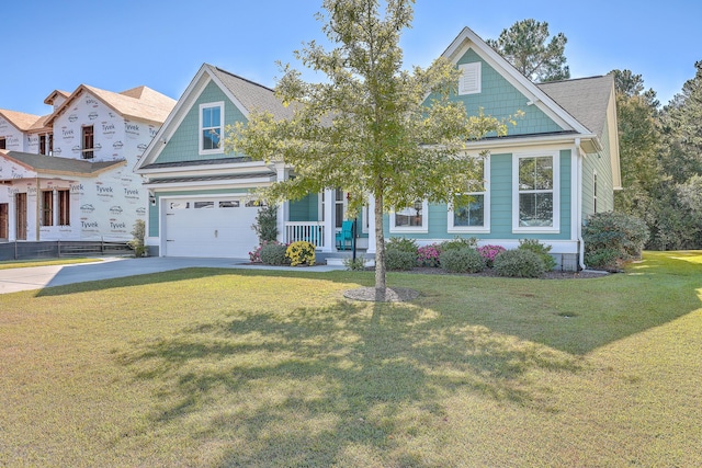 view of front of house featuring a garage and a front yard
