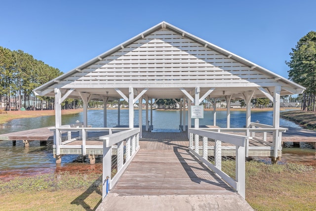 dock area with a water view