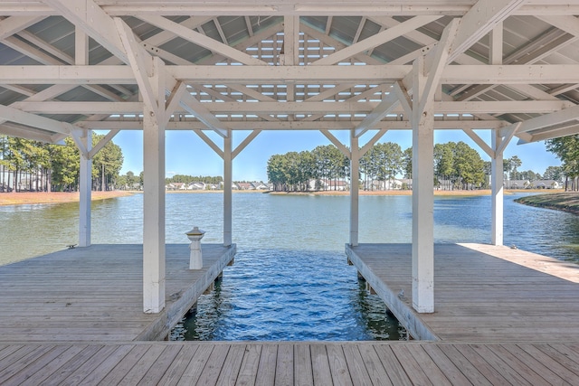 view of dock with a water view