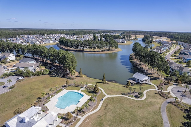aerial view featuring a water view