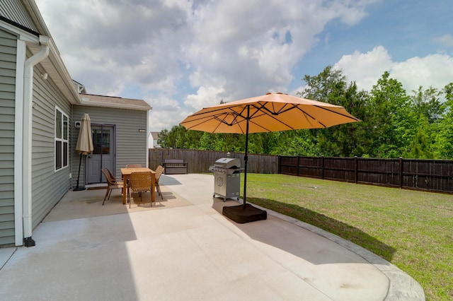 view of patio / terrace with grilling area, outdoor dining area, and a fenced backyard