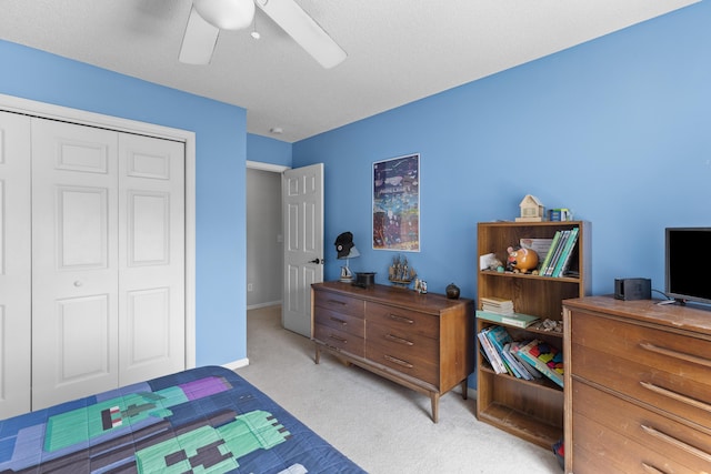 6242 Fieldstone Cir, Charleston, SC 29414 - bedroom with light colored carpet, a closet, a ceiling fan, and baseboards